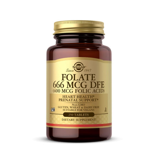 Solgar Folate 666 mcg DFE (Folic Acid 400 mcg) – 250 Tablets | Prenatal Support | Non-GMO, Vegan, Gluten Free, Dairy Free, Kosher