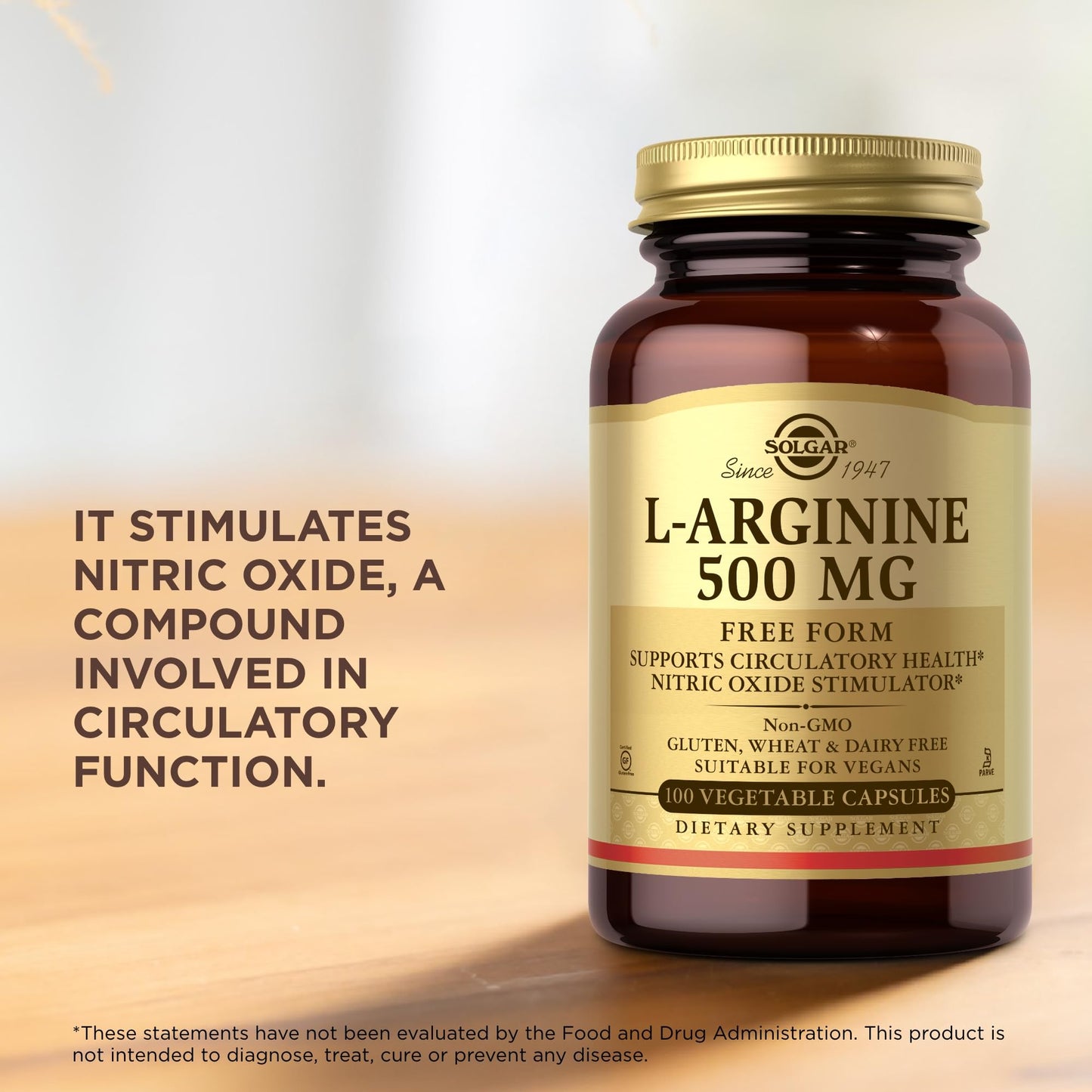 Solgar L-Arginine 500 mg – 100 Veg Capsules | Nitric Oxide Support