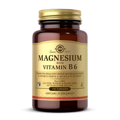 Solgar Magnesium with Vitamin B6 100 Tablets – 33 Servings | Bone Health, Nerve & Muscle Support, Energy Metabolism | Non-GMO, Vegan, Gluten Free