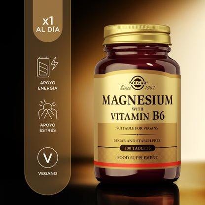 Solgar Magnesium with Vitamin B6 100 Tablets – 33 Servings | Bone Health, Nerve & Muscle Support, Energy Metabolism | Non-GMO, Vegan, Gluten Free