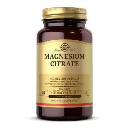 Solgar Magnesium Citrate 60 Tablets – Bone, Nerve & Muscle Support | Non-GMO, Vegan, Gluten Free (Pack of 2)