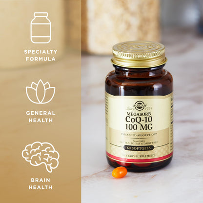 Solgar Megasorb CoQ-10 100 mg Softgels – Enhanced Absorption, Non-GMO, Gluten Free, Dairy Free