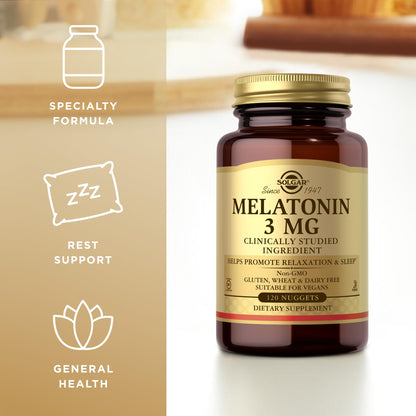 Solgar Melatonin 3 mg - 120 Nuggets | Sleep Support, Vegan & Non-GMO