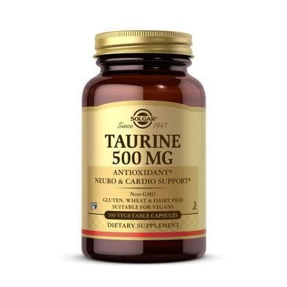 Solgar Taurine 500 mg – 100 Veg Capsules | Antioxidant, Brain Health, Amino Acid | Vegan, Gluten Free, Dairy Free, Kosher