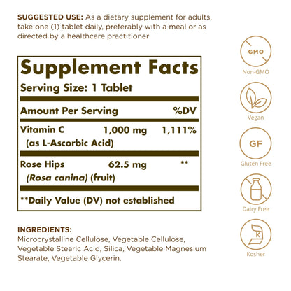 Solgar Vitamin C 1000 mg with Rose Hips – 200 Servings (Pack of 2) – Non-GMO, Vegan