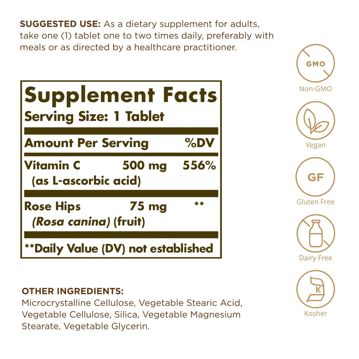 Solgar Vitamin C 500 mg with Rose Hips – 100 Tablets | Antioxidant & Immune Support