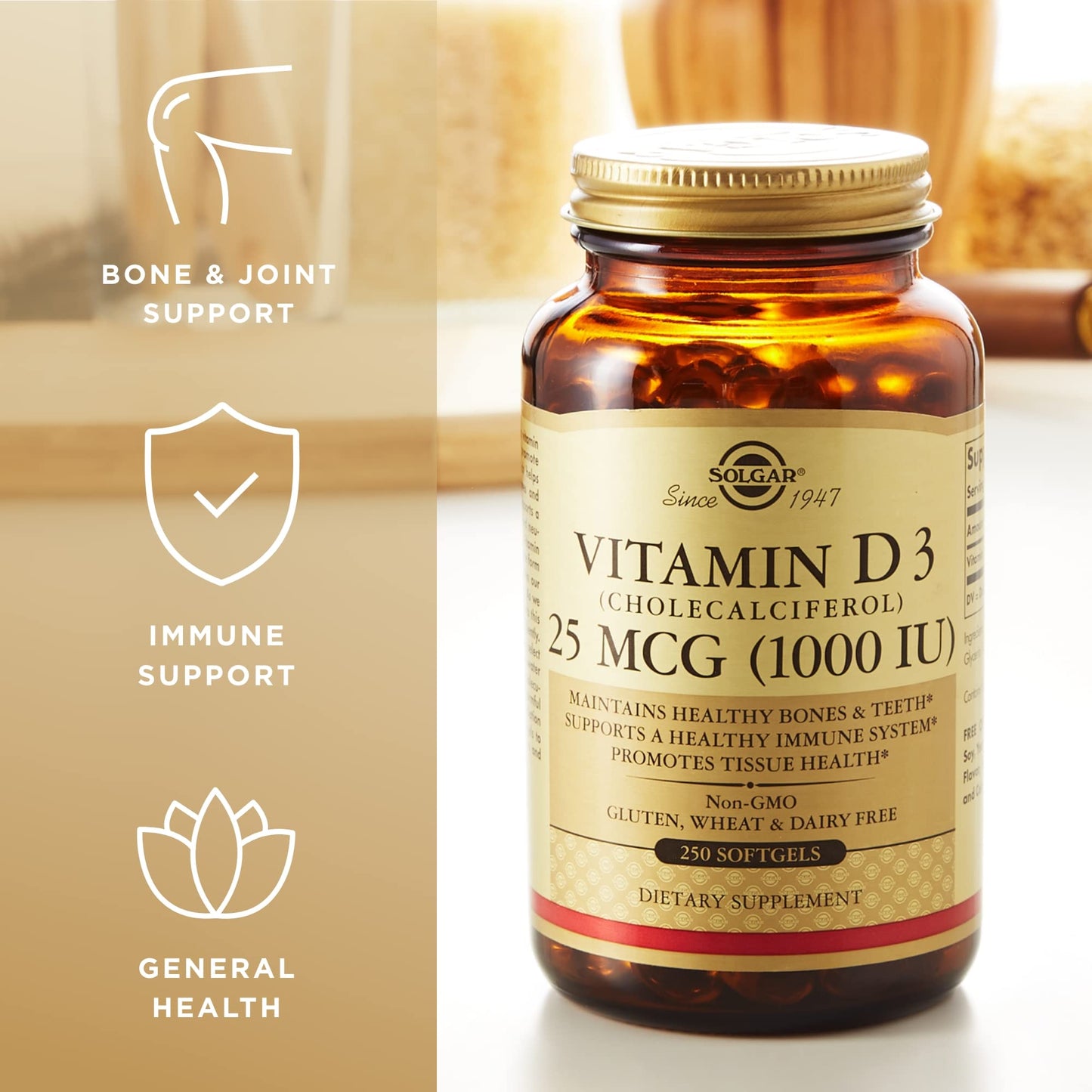 Solgar Vitamin D3 1000 IU Softgels – 250 Servings | Non-GMO, Gluten Free