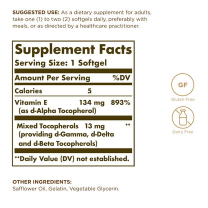 Solgar Vitamin E 200 IU – 100 Softgels | Natural Antioxidant & Immune Support