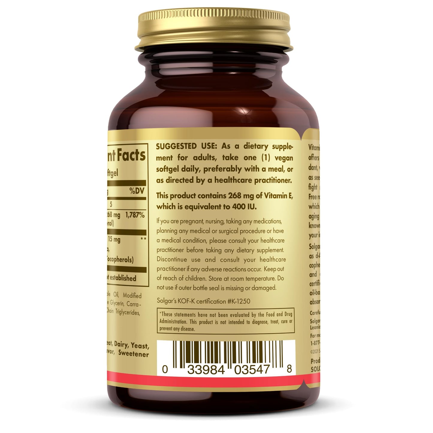 Solgar Vitamin E 268 mg (400 IU) – 100 Vegan Softgels – Naturally Sourced, Non-GMO & Gluten Free
