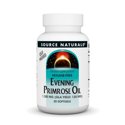 Source Naturals Evening Primrose Oil Hexane-Free 1350 mg | GLA 135 mg | Cold-Pressed | 30 Softgels