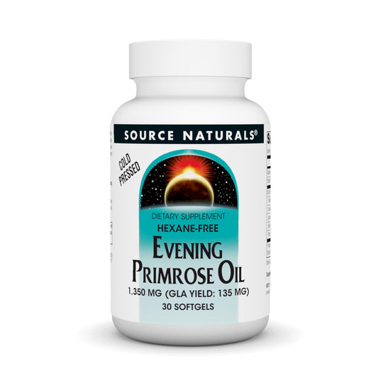 Source Naturals Evening Primrose Oil Hexane-Free 1350 mg | GLA 135 mg | Cold-Pressed | 30 Softgels