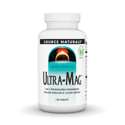 Source Naturals Ultra-Mag 5-in-1 Magnesium | Relaxes Muscles & Calms Nerves | 120 Vegan Tablets