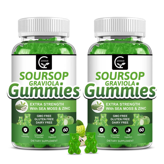 (2 Pack) Soursop Graviola Gummies - 2200mg Leaf Extract, Vitamin C, Sea Moss & Zinc