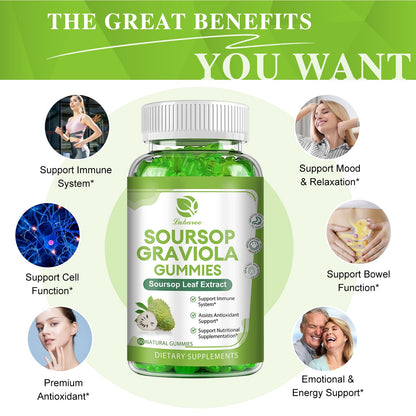 (2 Pack) Soursop Graviola Gummies - Vitamin C, Zinc & Natural Soursop Leaves (120 Gummies)