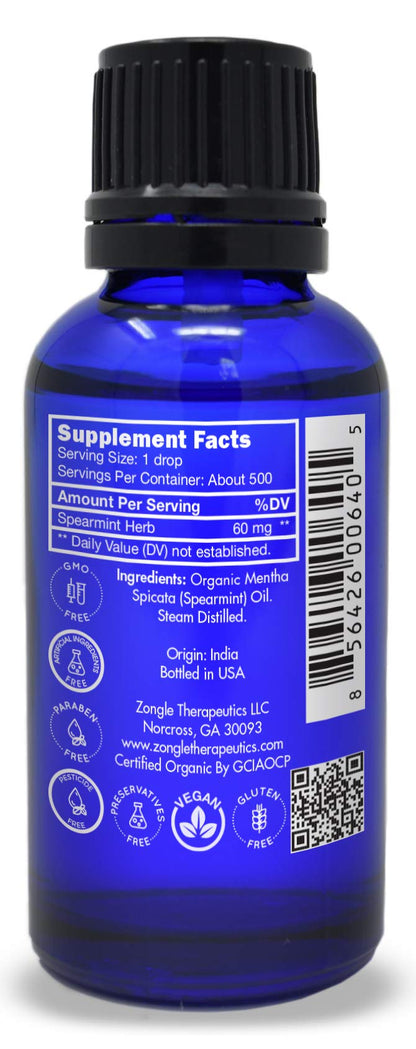 Organic, Spearmint Oil, Food, Grade, for Facial Hair, PCOS, Hair Removal – 100% Pure, Therapeutic, Spearmint Essential Oil, by Zongle Therapeutics, 1 OZ