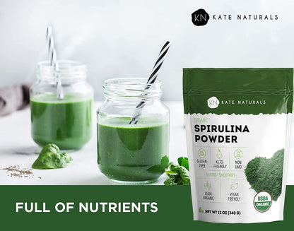 Kate Naturals Organic Spirulina Powder - 12 oz, USDA Organic & Non-GMO