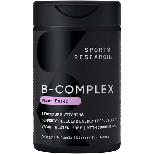 Sports Research Vitamin B-Complex – Full Spectrum B Vitamins with Methylated B12 & Folate | Gluten Free, Plant-Based, Non-GMO, Vegan-Friendly - 60 Veggie Softgels