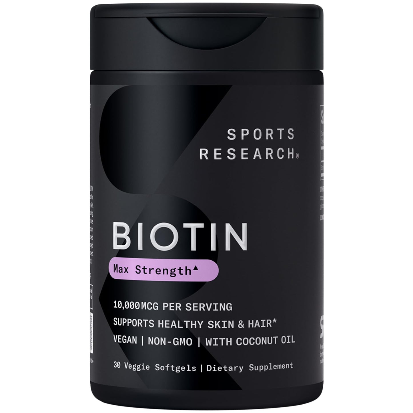 Sports Research Biotin 10,000mcg with Organic Coconut Oil – 30 Veggie Softgels | Vegan, Non-GMO
