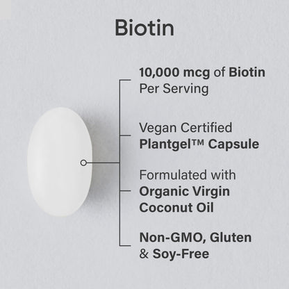 Sports Research Biotin 10,000mcg with Organic Coconut Oil – 30 Veggie Softgels | Vegan, Non-GMO