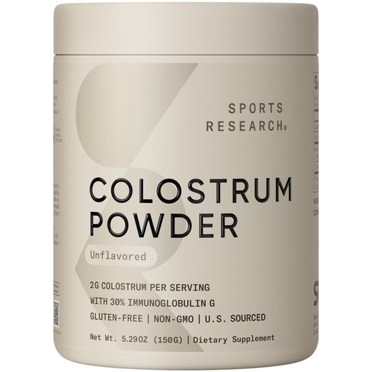 Sports Research Bovine Colostrum Powder – Easy Mix, Single-Ingredient Superfood for Gut Health & IgG Rich Support – U.S. Sourced, Non-GMO, Gluten Free – 75 Servings (Unflavored)