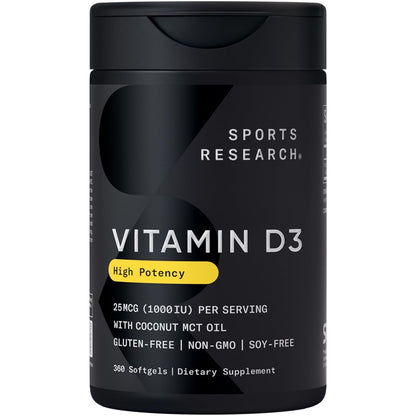 Sports Research Vitamin D3 1000 IU with Coconut MCT Oil - Immune & Bone Support