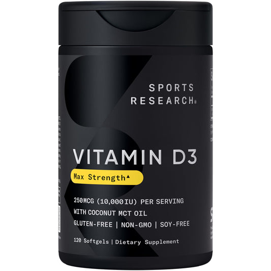 Sports Research Vitamin D3 10,000 IU with Coconut MCT Oil – 120 Softgels