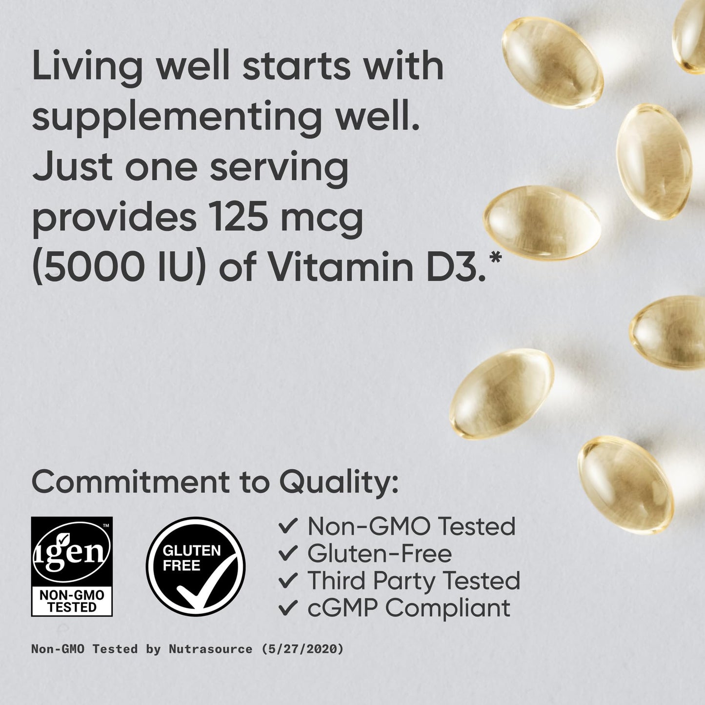 Sports Research Vitamin D3 5000 IU with Coconut MCT Oil – Extra Strength D3 Softgels, Non-GMO, Gluten & Soy Free, 30 Softgels