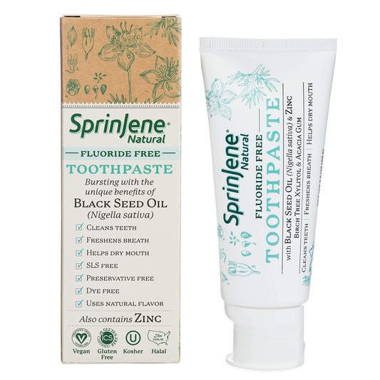 SprinJene Fluoride-Free Clove & Mint Toothpaste – Gum Care with Black Seed Oil & Zinc (USA Made) – 4 Pack