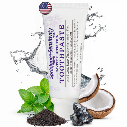 SprinJene Natural Sensitivity Relief Toothpaste – Fluoride for Sensitive Teeth, Cavity Protection, SLS Free – Black Seed Oil & Zinc – Made in USA (1 Pack)