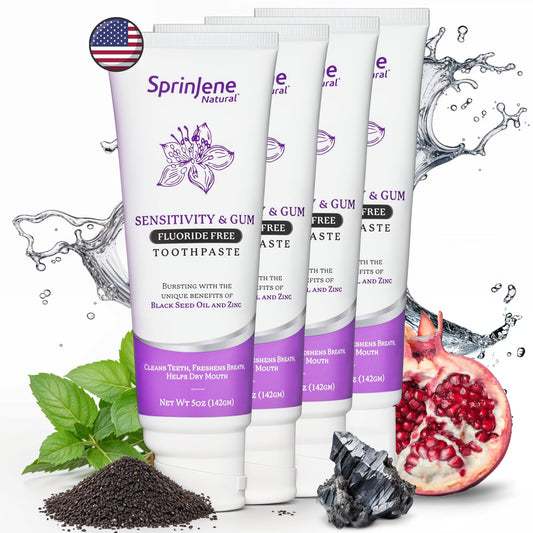 SprinJene Fluoride-Free Toothpaste for Sensitive Teeth & Gums | Black Seed Oil & Zinc | Made in USA