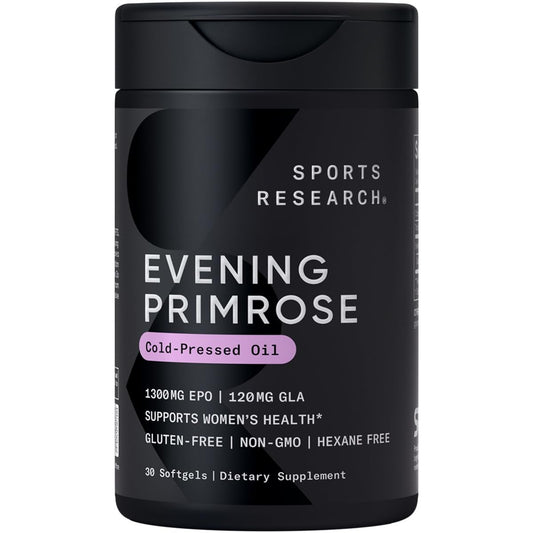 Sports Research Evening Primrose Oil Softgels - High Potency 1300mg (30 Count) | Women’s Health & Skin Health