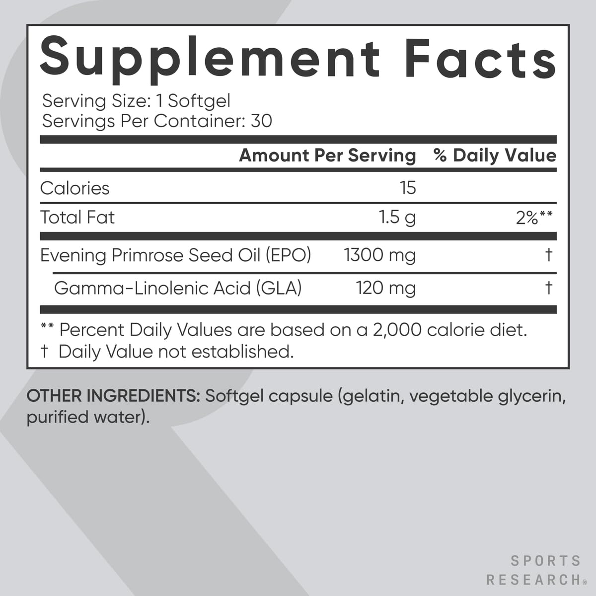 Sports Research Evening Primrose Oil Softgels - High Potency 1300mg (30 Count) | Women’s Health & Skin Health