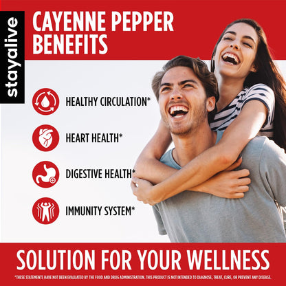 STAY ALIVE Cayenne Pepper Capsules 960mg – Immune & Cardiovascular Support (120 Caps)