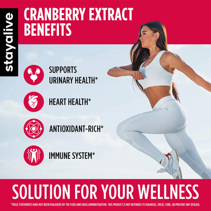 STAY ALIVE Cranberry Pills 1000mg with D-Mannose — Vegan, Non-GMO, Gluten-Free (120 Count)