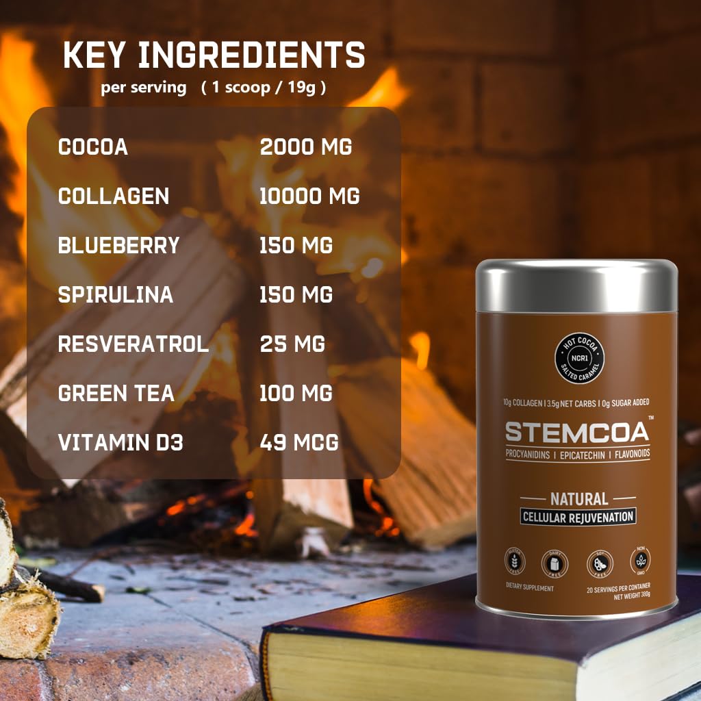 Stemcoa NCR1 – Collagen Powder with Salted Caramel, Cocoa & Resveratrol (Non-GMO, Gluten Free, Keto)