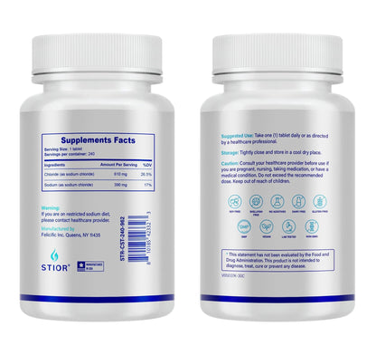 STIOR Sodium Chloride Tablets 1000mg – 240 Count | Electrolyte Replenisher (Made in USA)