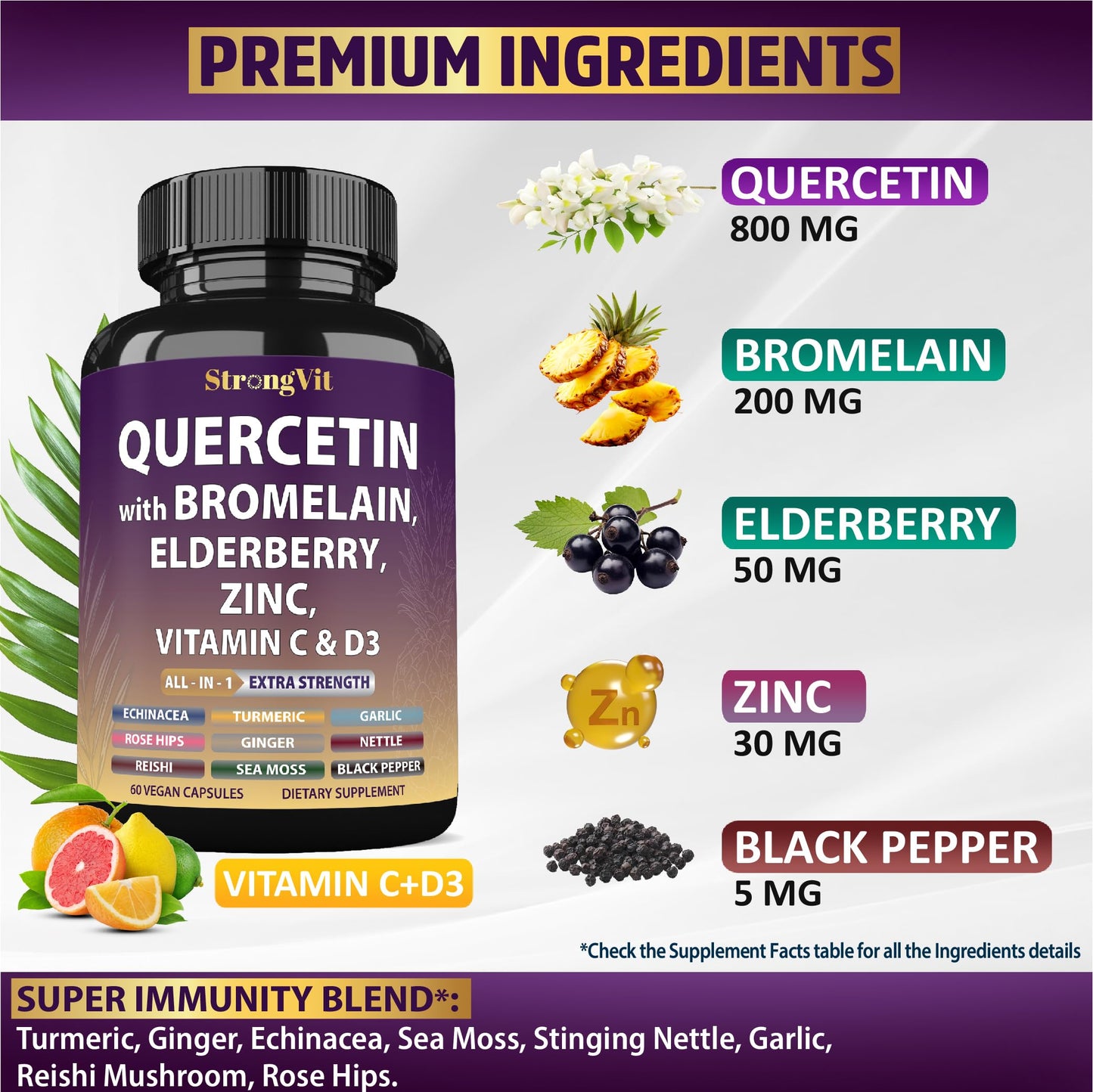 StrongVit Quercetin with Bromelain – Immune Support Supplement (Vegan, Non-GMO, Gluten-Free, USA)