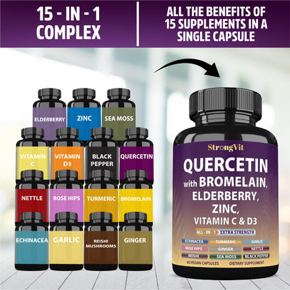 StrongVit Quercetin with Bromelain – Immune Support Supplement (Vegan, Non-GMO, Gluten-Free, USA)