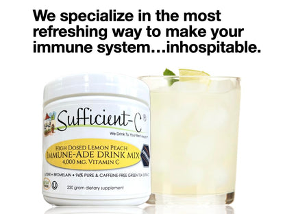 Sufficient-C High Dose Non-GMO Vitamin C - Lemon Peach Immune-Ade Drink Mix 250g (2 Pack)