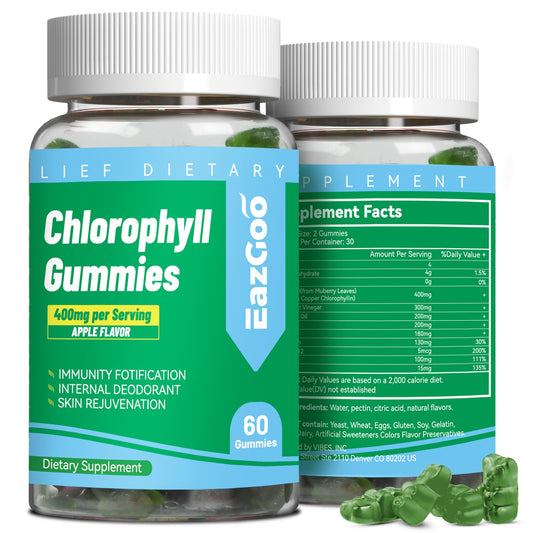 Sugar Free Chlorophyll Gummies with Vitamin B12 & Zinc – Detox, Immune & Digestion Support (60 Count) | Women