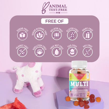 SUKU Complete Kids Multivitamin Gummies | Immune Support, 0g Sugar, Gluten-Free, Non-GMO | Tropical Bonanza Flavor – 60 Count