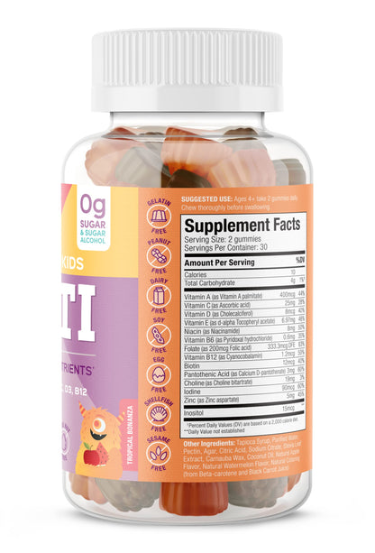 SUKU Complete Kids Multivitamin Gummies | Immune Support, 0g Sugar, Gluten-Free, Non-GMO | Tropical Bonanza Flavor – 60 Count