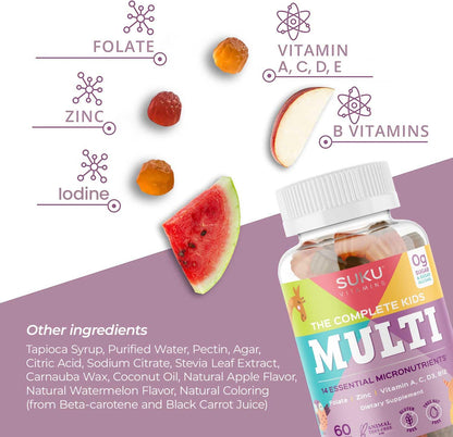 SUKU Complete Kids Multivitamin Gummies | Immune Support, 0g Sugar, Gluten-Free, Non-GMO | Tropical Bonanza Flavor – 60 Count