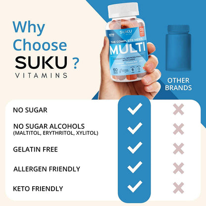 SUKU Men's Daily Multivitamin Gummies – Sugar-Free, Vegan, 60 Count