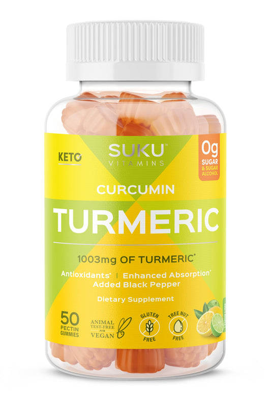 SUKU Turmeric Curcumin Gummies – Sugar Free, Black Pepper, 1003mg Turmeric (50 Gummies)