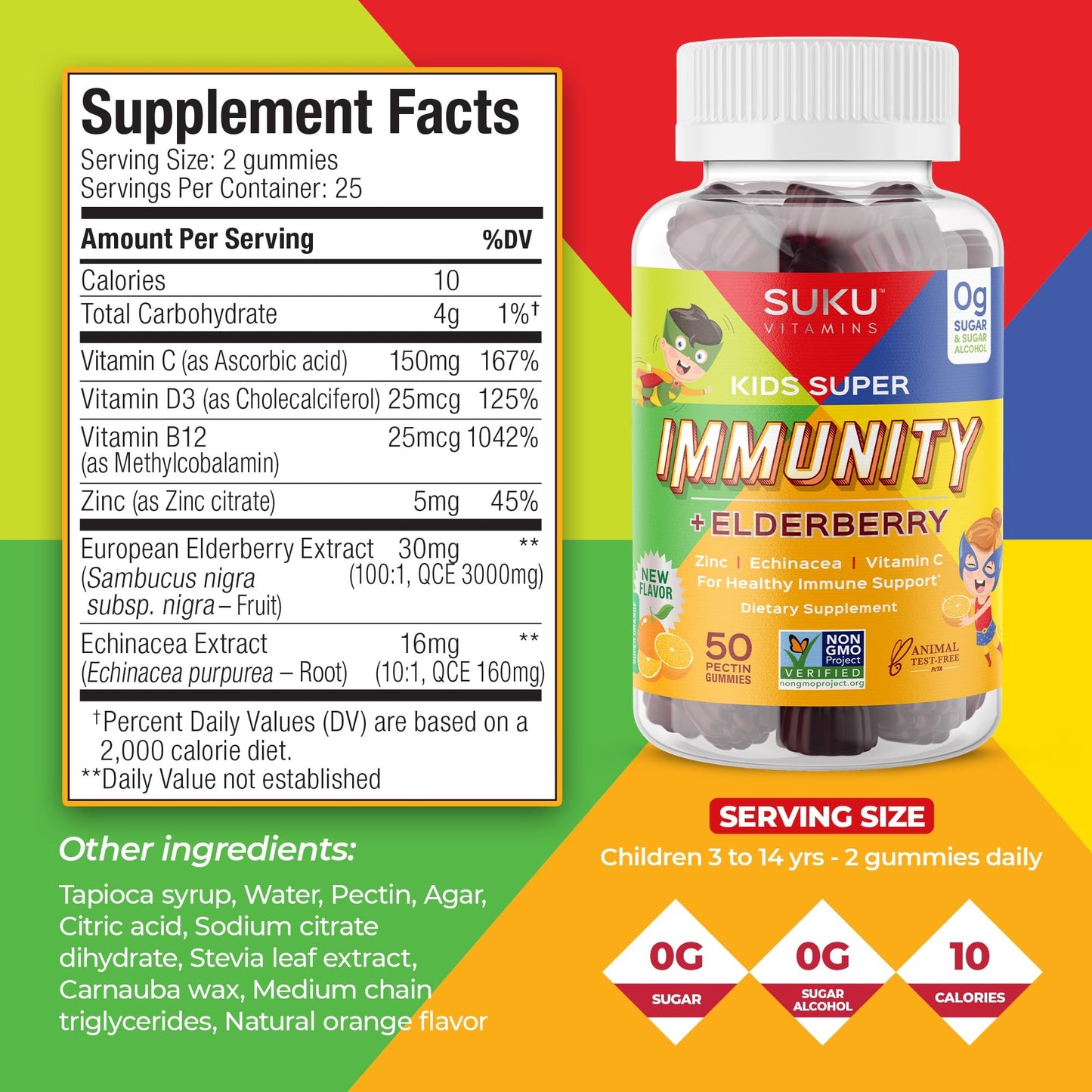 SUKU Vitamins Kids Immunity Gummies – Elderberry, Echinacea & Zinc