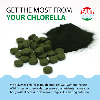 Sun Chlorella 200 mg Green Algae Superfood — Pulverized Cell Wall, CGF, B12, Iron | Non-GMO | 1500 Tablets