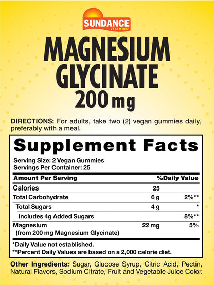 Magnesium Glycinate Gummies – Sundance, 200 mg per Serving, 50 Count, Grape (Vegan, Non-GMO, Gluten Free)
