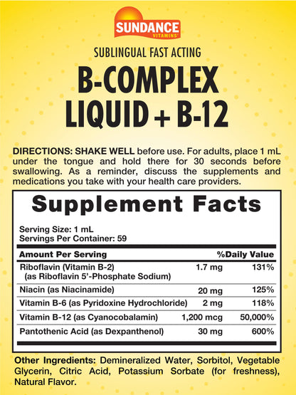 Sundance Sublingual Vitamin B Complex - Berry Flavor (2 oz) | Vegetarian, Non-GMO, Gluten Free