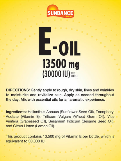 Sundance Vitamin E-Oil for Skin – 13,500 mg (30,000 IU) • 4 fl oz • Lemon Scented